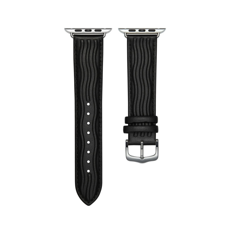 Embossed Line Genuine Leather Watch Band For Apple Watch 8 41mm(Black) by bashfashion