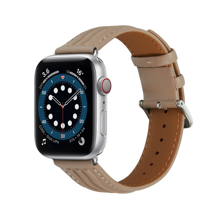 Embossed Line Genuine Leather Watch Band For Apple Watch 8 41mm(Milky Brown) by bashfashion