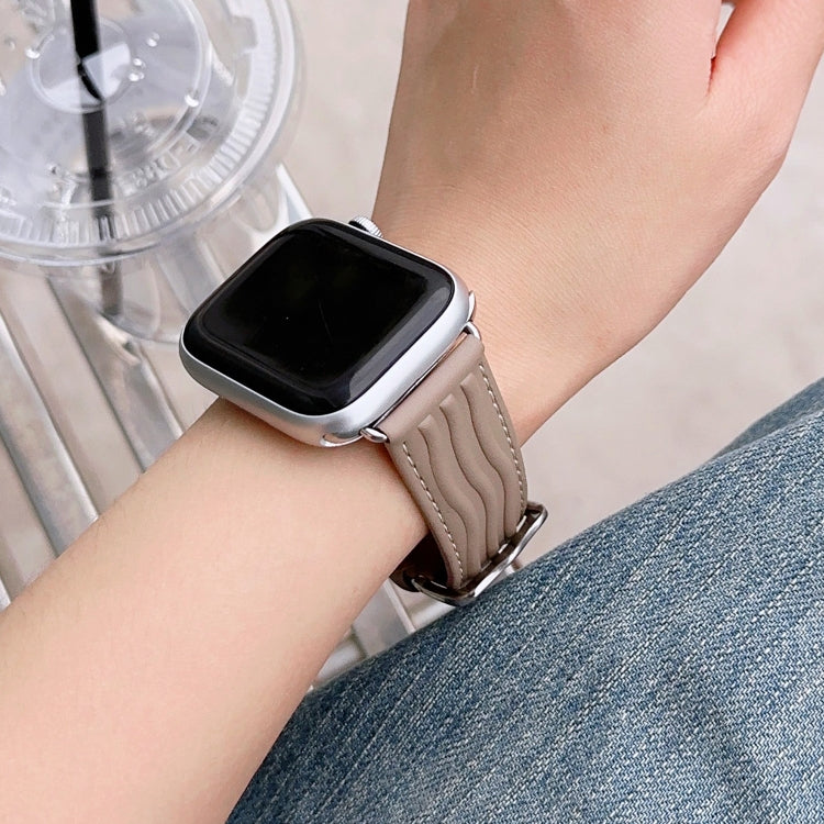 Embossed Line Genuine Leather Watch Band For Apple Watch 8 41mm(Milky Brown) by bashfashion