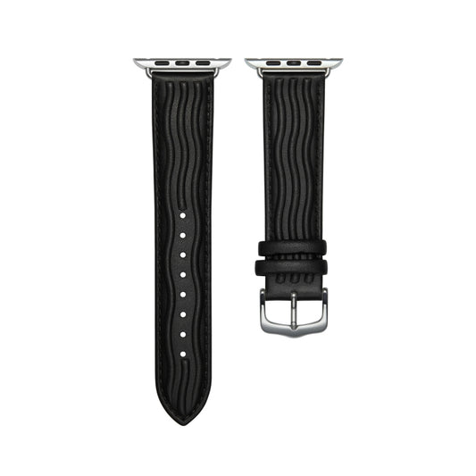 Embossed Line Genuine Leather Watch Band For Apple Watch 8 45mm(Black) by bashfashion