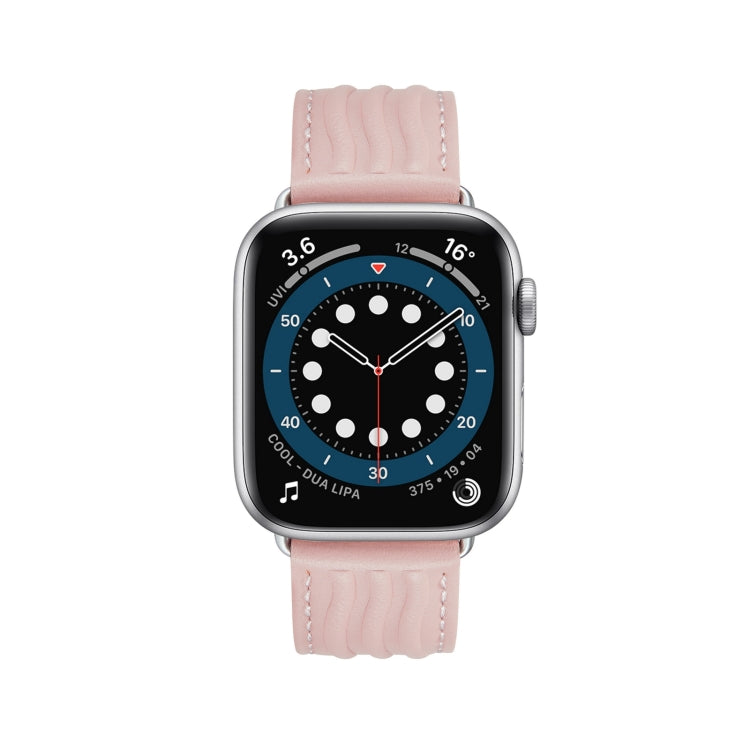 Embossed Line Genuine Leather Watch Band For Apple Watch 8 45mm(Pink) by bashfashion