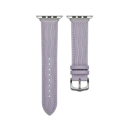 Embossed Line Genuine Leather Watch Band For Apple Watch 8 45mm(Lavender Purple) by bashfashion
