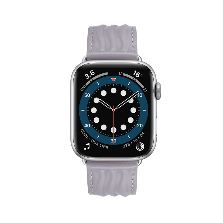 Embossed Line Genuine Leather Watch Band For Apple Watch 8 45mm(Lavender Purple) by bashfashion