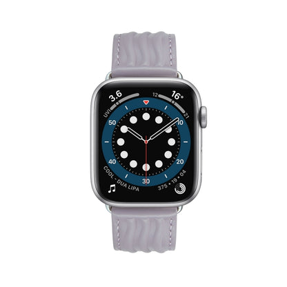 Embossed Line Genuine Leather Watch Band For Apple Watch 8 45mm(Lavender Purple) by bashfashion