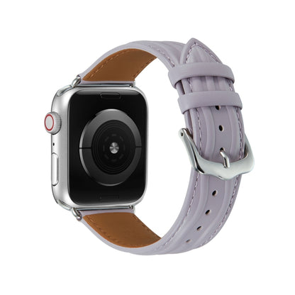 Embossed Line Genuine Leather Watch Band For Apple Watch 8 45mm(Lavender Purple) by bashfashion