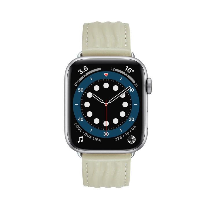Embossed Line Genuine Leather Watch Band For Apple Watch 8 45mm(Milky White) by bashfashion