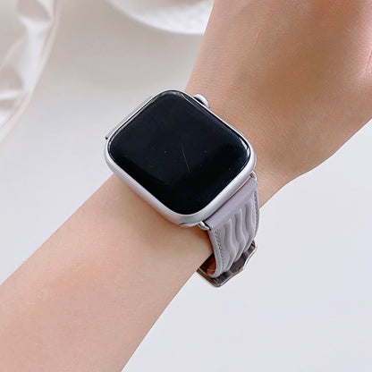 Embossed Line Genuine Leather Watch Band For Apple Watch SE 2023 44mm(Lavender Purple) by bashfashion