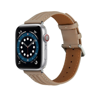 Embossed Line Genuine Leather Watch Band For Apple Watch SE 2023 44mm(Milky Brown) by bashfashion