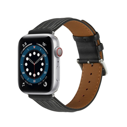 Embossed Line Genuine Leather Watch Band For Apple Watch SE 2023 40mm(Black) by bashfashion