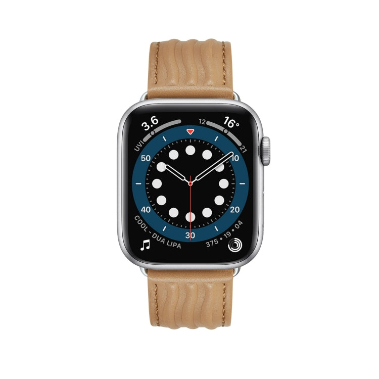 Embossed Line Genuine Leather Watch Band For Apple Watch SE 2023 40mm(Khaki) by bashfashion