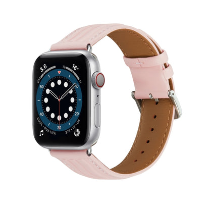 Embossed Line Genuine Leather Watch Band For Apple Watch Ultra 2 49mm(Pink) by bashfashion
