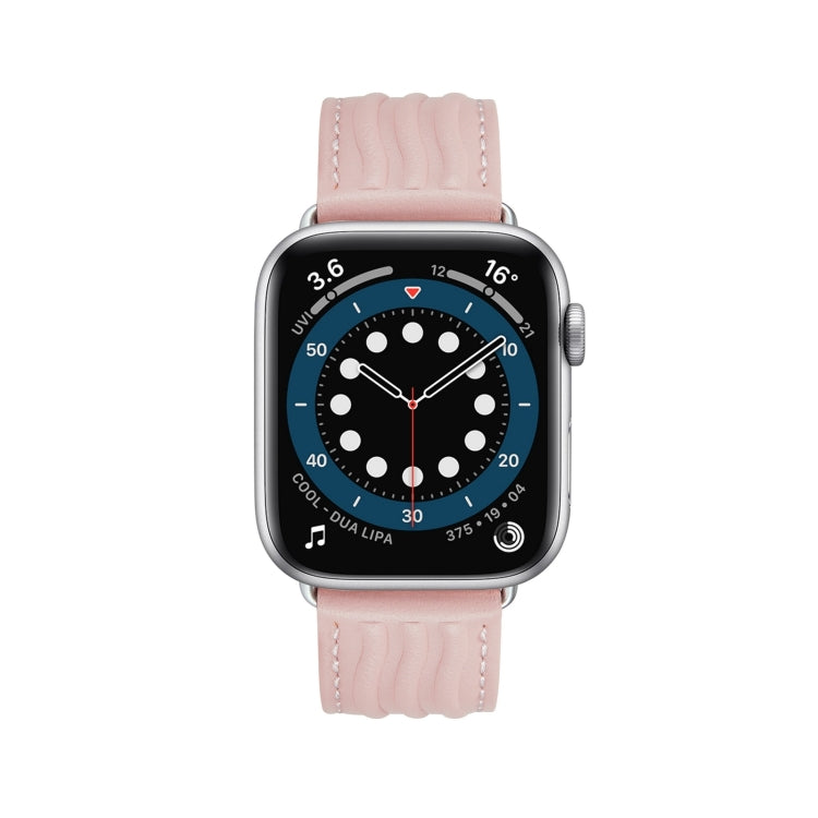 Embossed Line Genuine Leather Watch Band For Apple Watch Ultra 2 49mm(Pink) by bashfashion