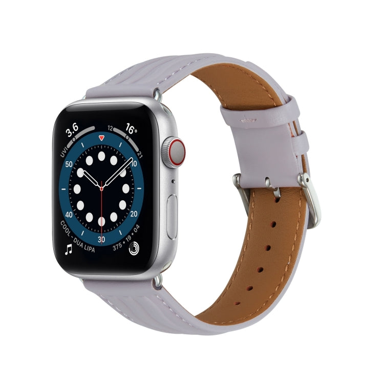 Embossed Line Genuine Leather Watch Band For Apple Watch Ultra 2 49mm(Lavender Purple) by bashfashion