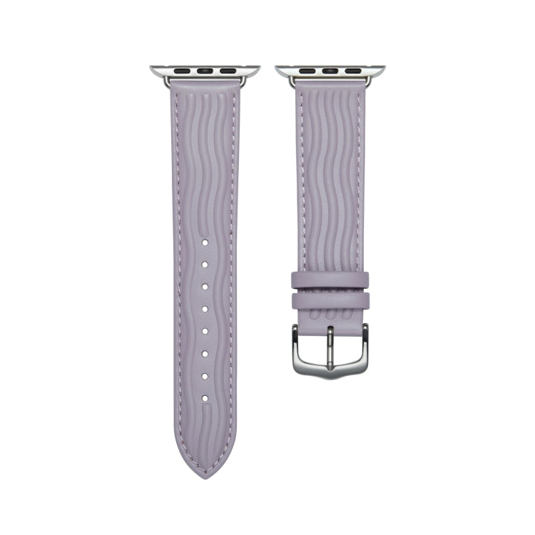 Embossed Line Genuine Leather Watch Band For Apple Watch Ultra 2 49mm(Lavender Purple) by bashfashion
