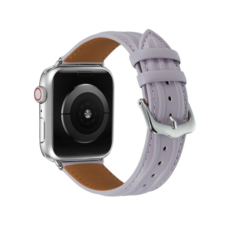 Embossed Line Genuine Leather Watch Band For Apple Watch Ultra 2 49mm(Lavender Purple) by bashfashion