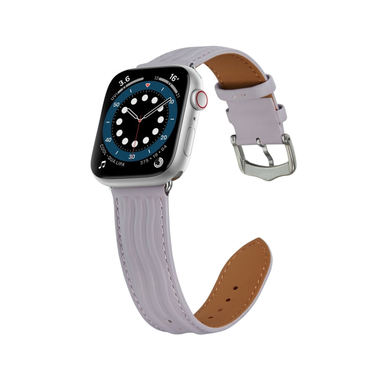 Embossed Line Genuine Leather Watch Band For Apple Watch Ultra 2 49mm(Lavender Purple) by bashfashion