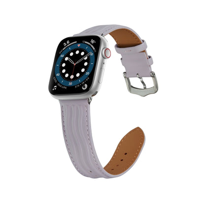 Embossed Line Genuine Leather Watch Band For Apple Watch Ultra 2 49mm(Lavender Purple) by bashfashion