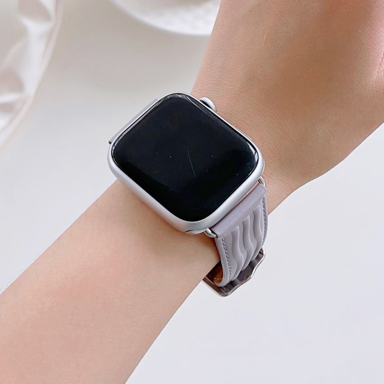 Embossed Line Genuine Leather Watch Band For Apple Watch Ultra 2 49mm(Lavender Purple) by bashfashion