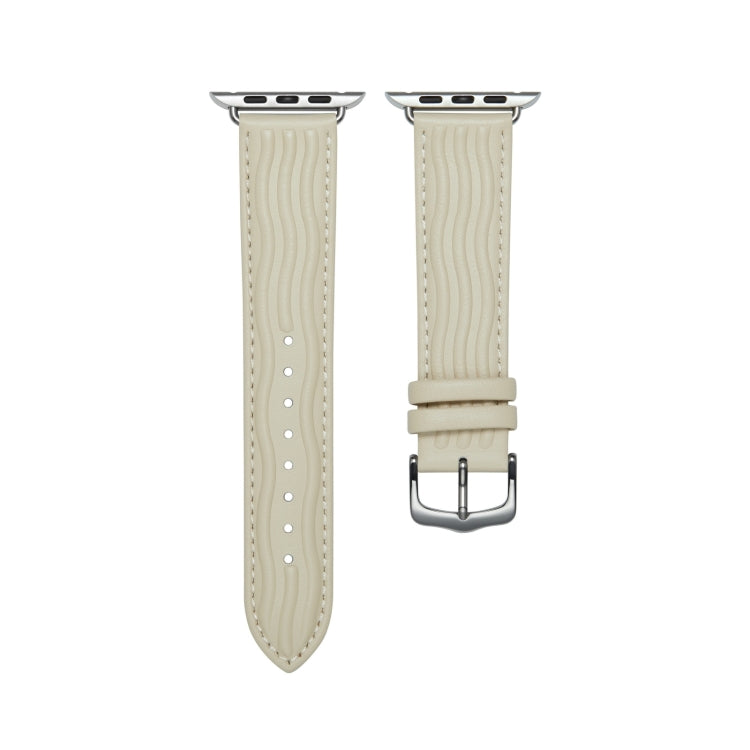 Embossed Line Genuine Leather Watch Band For Apple Watch Ultra 2 49mm(Milky White) by bashfashion