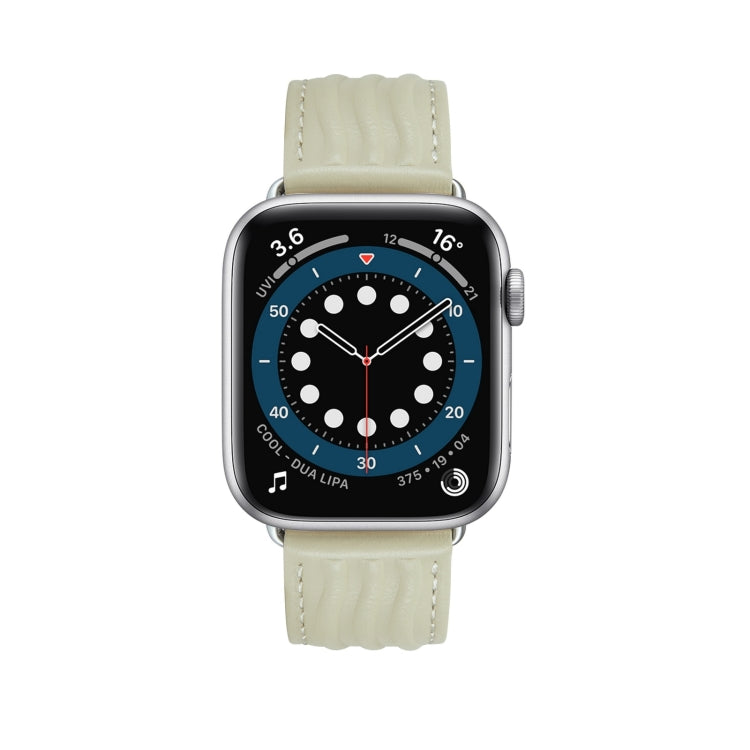 Embossed Line Genuine Leather Watch Band For Apple Watch Ultra 2 49mm(Milky White) by bashfashion