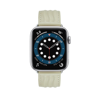 Embossed Line Genuine Leather Watch Band For Apple Watch Ultra 2 49mm(Milky White) by bashfashion