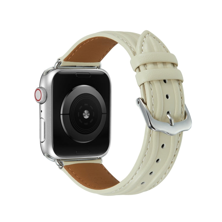 Embossed Line Genuine Leather Watch Band For Apple Watch Ultra 2 49mm(Milky White) by bashfashion