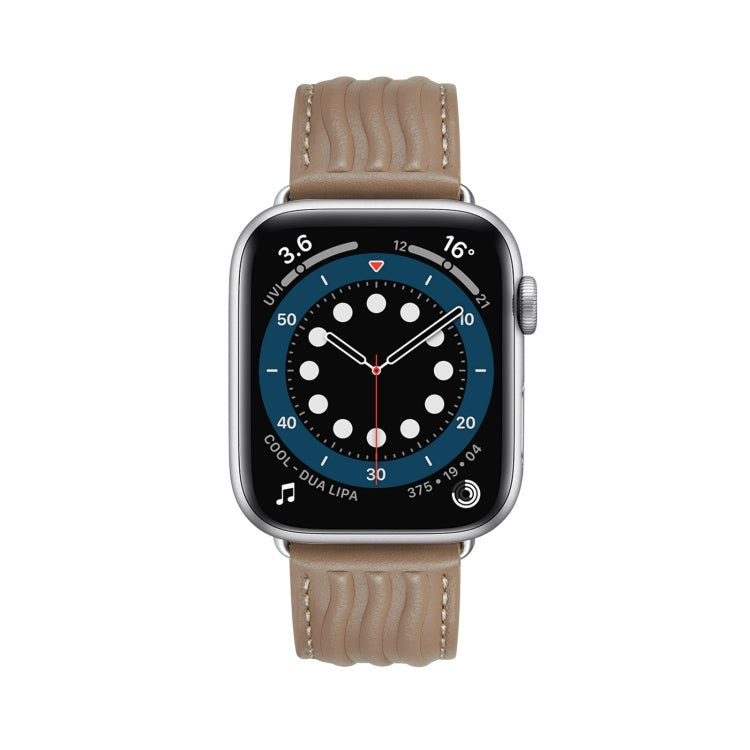 Embossed Line Genuine Leather Watch Band For Apple Watch Ultra 2 49mm(Milky Brown) by bashfashion