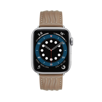 Embossed Line Genuine Leather Watch Band For Apple Watch Ultra 2 49mm(Milky Brown) by bashfashion
