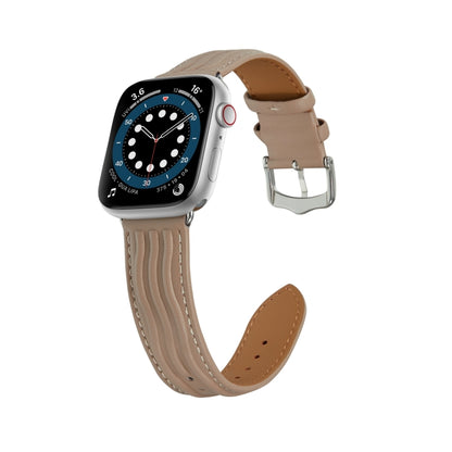 Embossed Line Genuine Leather Watch Band For Apple Watch Ultra 2 49mm(Milky Brown) by bashfashion