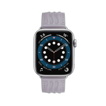 Embossed Line Genuine Leather Watch Band For Apple Watch 9 45mm(Lavender Purple) by bashfashion
