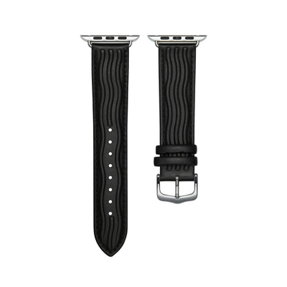 Embossed Line Genuine Leather Watch Band For Apple Watch 9 41mm(Black) by bashfashion