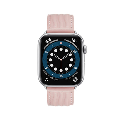 Embossed Line Genuine Leather Watch Band For Apple Watch 9 41mm(Pink) by bashfashion