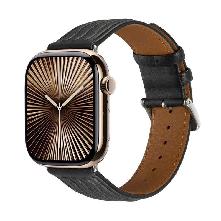Embossed Line Genuine Leather Watch Band For Apple Watch Series 10 42mm(Black) by bashfashion