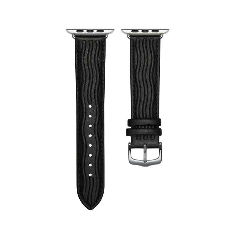 Embossed Line Genuine Leather Watch Band For Apple Watch Series 10 42mm(Black) by bashfashion