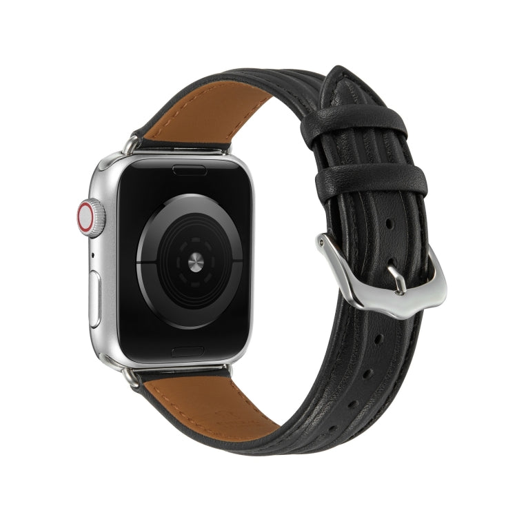 Embossed Line Genuine Leather Watch Band For Apple Watch Series 10 42mm(Black) by bashfashion