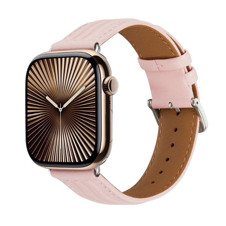 Embossed Line Genuine Leather Watch Band For Apple Watch Series 10 42mm(Pink) by bashfashion