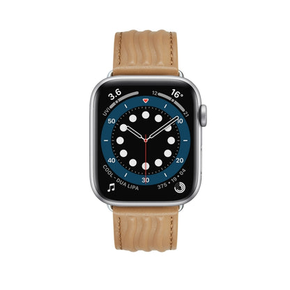 Embossed Line Genuine Leather Watch Band For Apple Watch Series 10 42mm(Khaki) by bashfashion