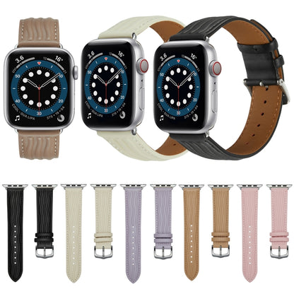 Embossed Line Genuine Leather Watch Band For Apple Watch Ultra 2 49mm(Milky White) by bashfashion