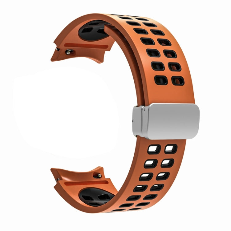 For Samsung Galaxy Watch5 Double-row Hole Folding Buckle Silicone Watch Band(Orange Black) by bashfashion