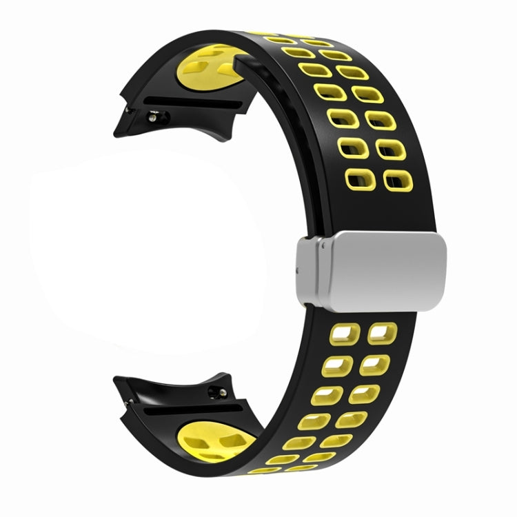 For Samsung Galaxy Watch5 Double-row Hole Folding Buckle Silicone Watch Band(Black Yellow) by bashfashion