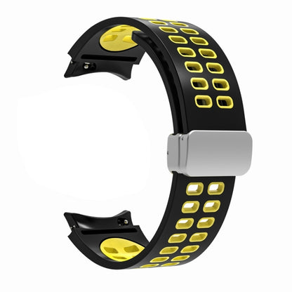 For Samsung Galaxy Watch5 Double-row Hole Folding Buckle Silicone Watch Band(Black Yellow) by bashfashion