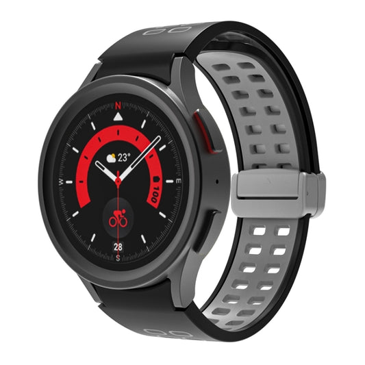 For Samsung Galaxy Watch5 Double-row Hole Folding Buckle Silicone Watch Band(Black Grey) by bashfashion
