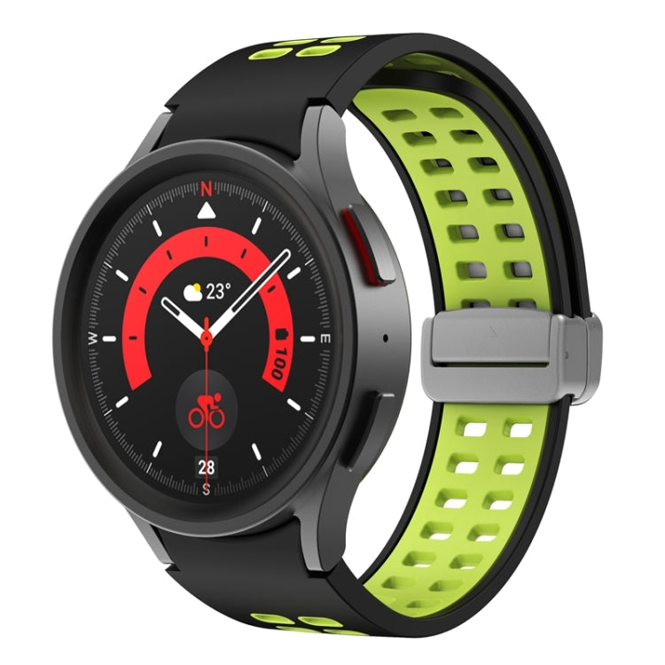 For Samsung Galaxy Watch5 Double-row Hole Folding Buckle Silicone Watch Band(Black Green) by bashfashion