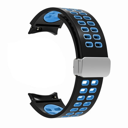 For Samsung Galaxy Watch5 Double-row Hole Folding Buckle Silicone Watch Band(Black Sky Blue) by bashfashion