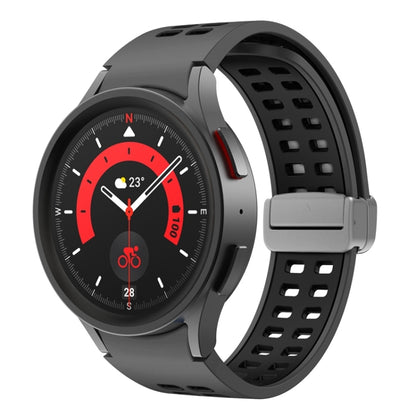 For Samsung Galaxy Watch5 Double-row Hole Folding Buckle Silicone Watch Band(Black) by bashfashion