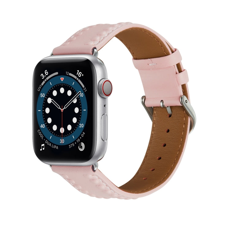 Embossed Love Genuine Leather Watch Band For Apple Watch Ultra 49mm(Pink) by bashfashion
