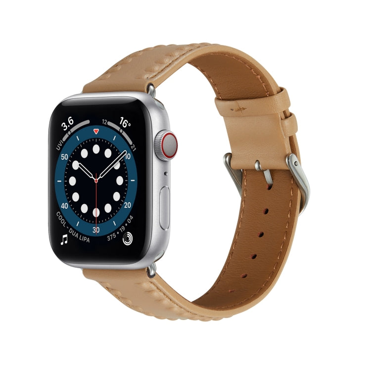 Embossed Love Genuine Leather Watch Band For Apple Watch Ultra 49mm(Khaki) by bashfashion