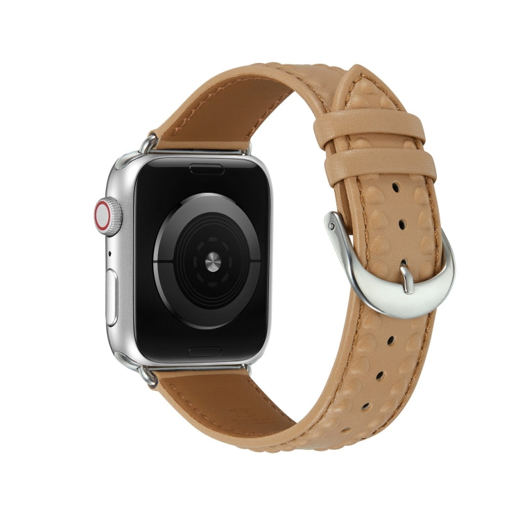 Embossed Love Genuine Leather Watch Band For Apple Watch Ultra 49mm(Khaki) by bashfashion