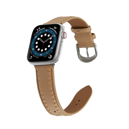 Embossed Love Genuine Leather Watch Band For Apple Watch Ultra 49mm(Khaki) by bashfashion