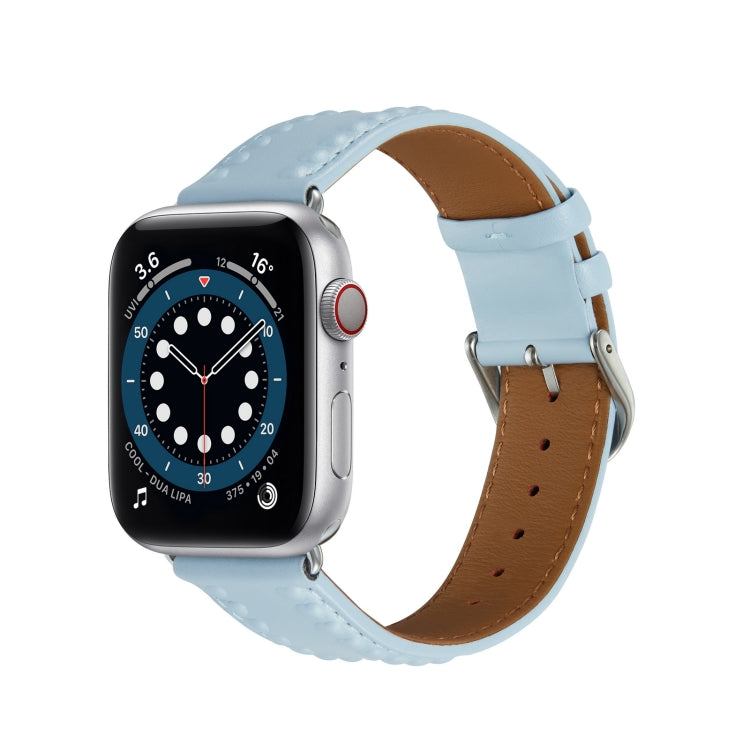Embossed Love Genuine Leather Watch Band For Apple Watch Ultra 49mm(Blue) by bashfashion